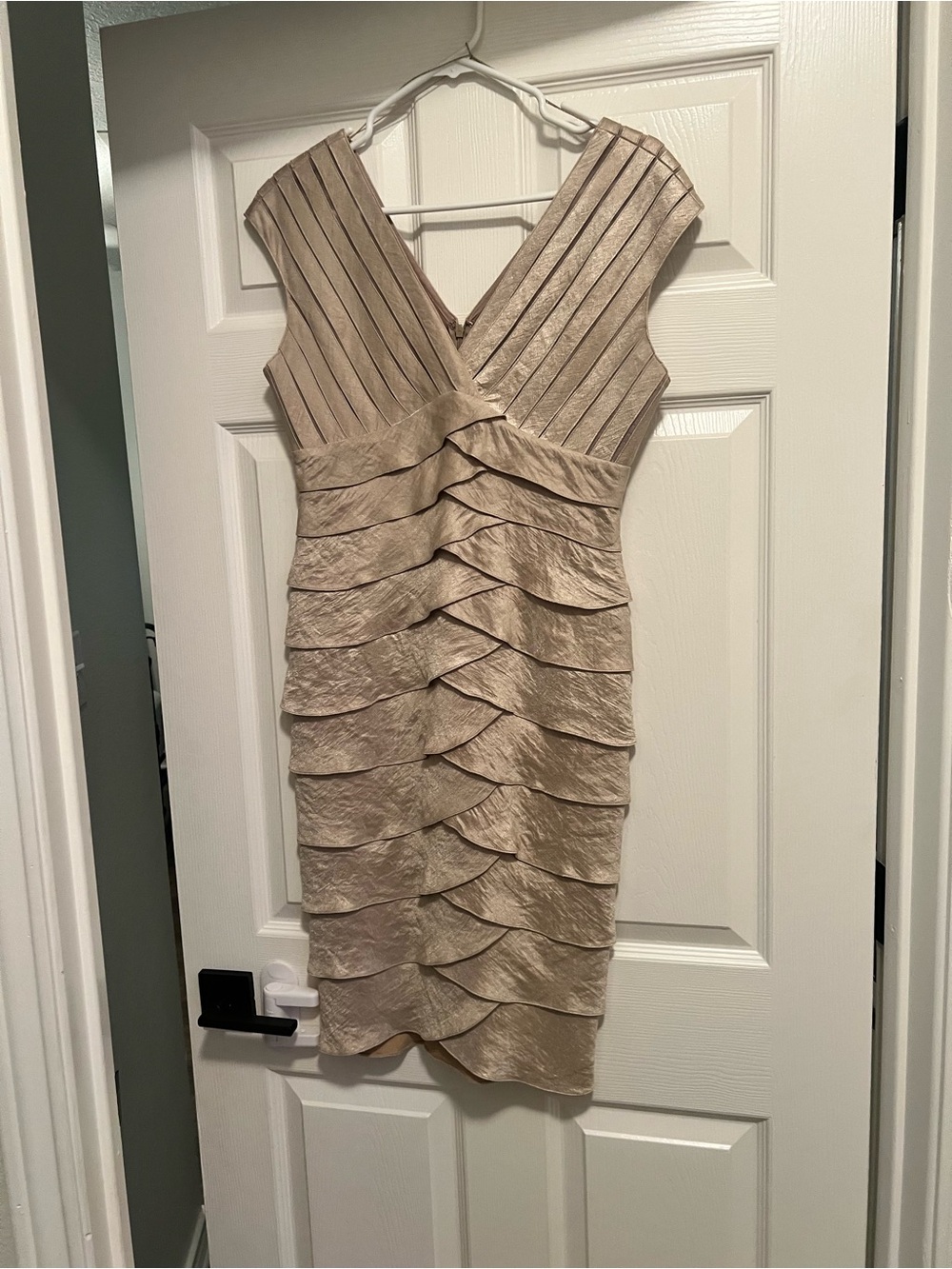 V-Neck Tiered Beige Midi Dress
